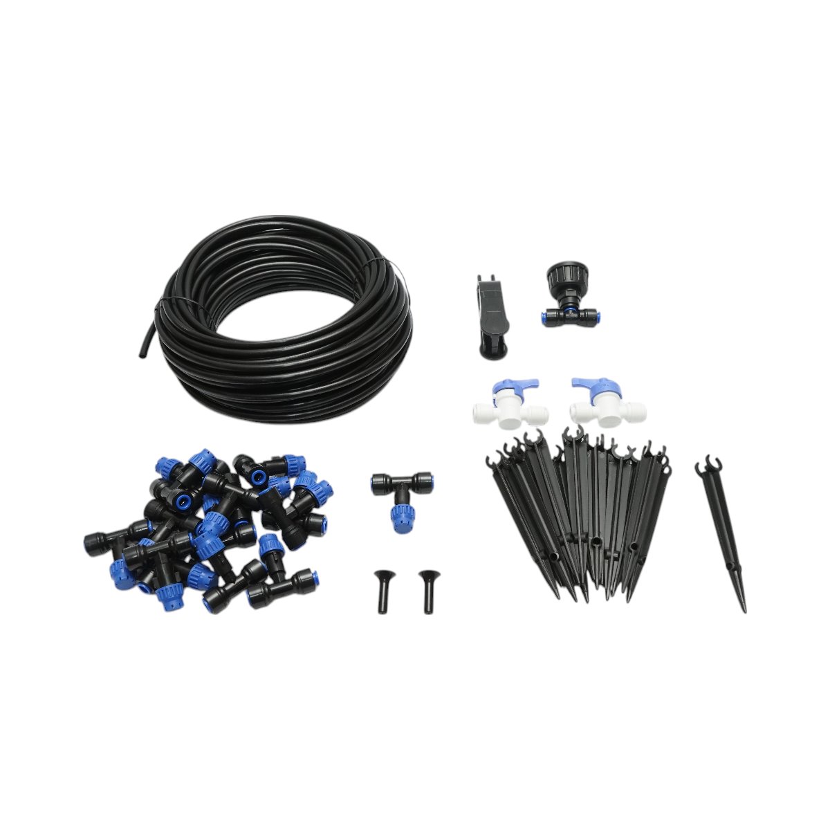 Kit complet irigare prin picurare cu furtun 19m, duze, robineti, tije de fixare 37 piese